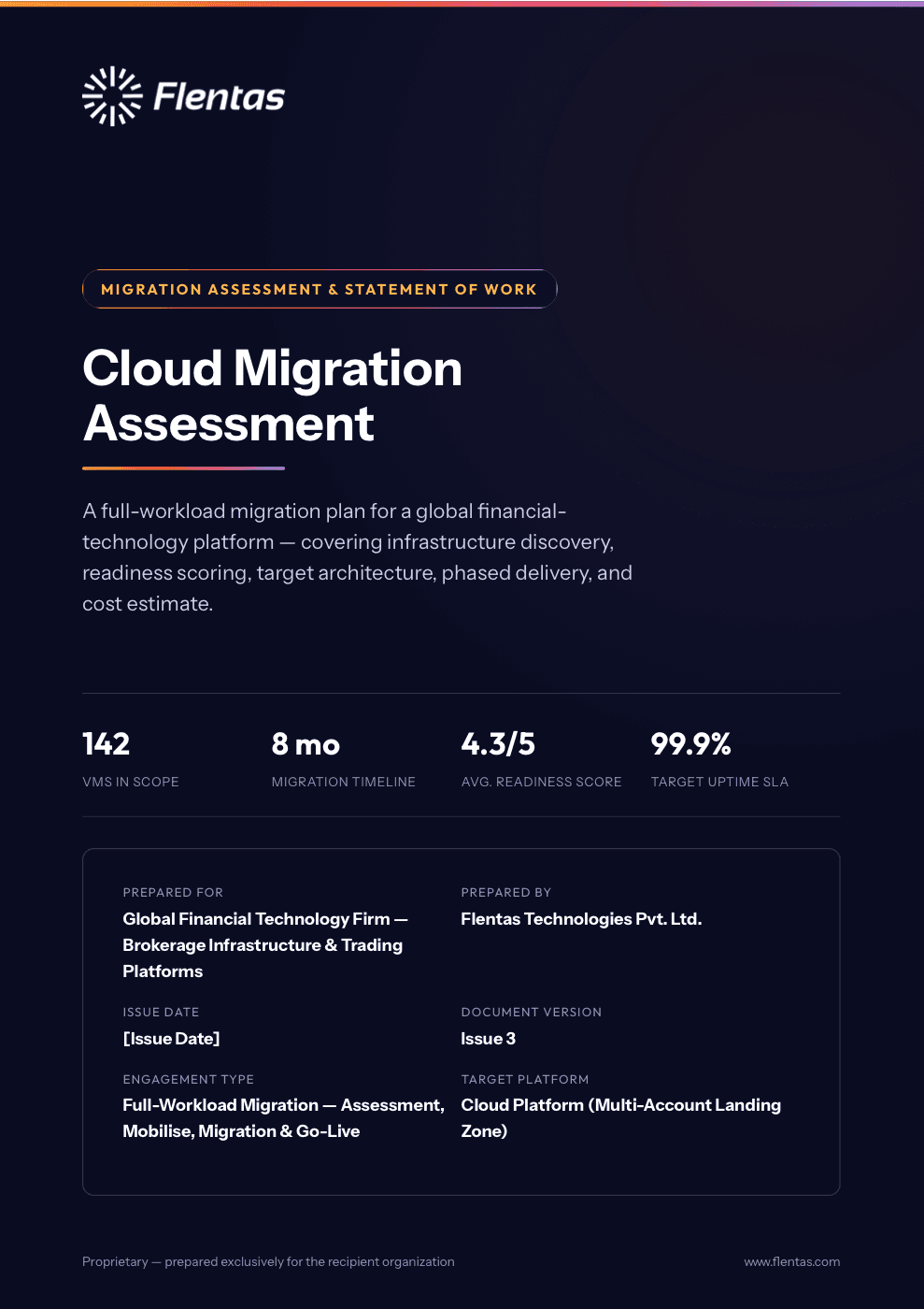 Cover page of a Flentas Cloud Migration Assessment and Statement of Work sample report